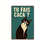 Gemejutor Plaque Métal Vintage Française « Tu Fais Caca? »   Décor Drôle De Chat Noir pour Salle De Bain Et Toilette   20x30cm Plaque Rétro