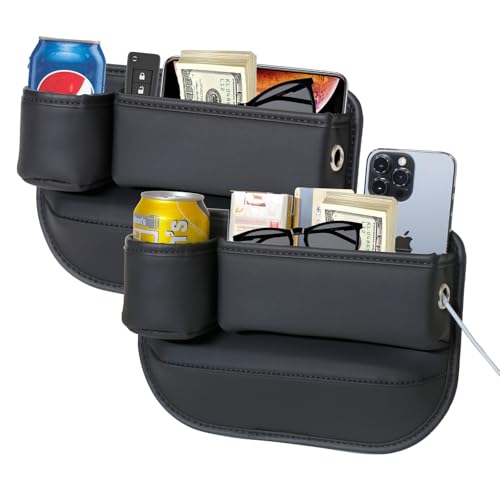 2 Packs Car Seat Gap Filler Organizer, Car Seat Organizer, Seat Gap Storage Box with Cup Holders for Drink, Car Leather Cup Holder Gap Bag Front Seat for Phone, Sunglasses,Keys(Left+Right Side)
