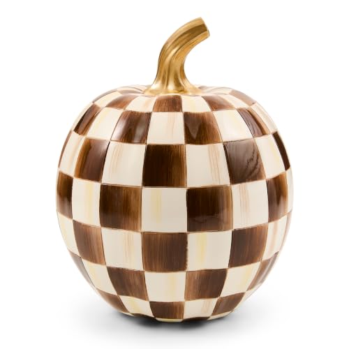 Image of MACKENZIE-CHILDS Resin Pumpkin, Small, Dark-Brown-and-White Chocolate Check