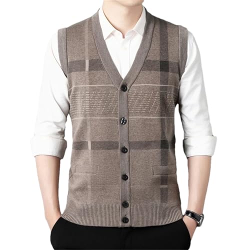 Men Sleeveless Knit Buttons Vest Basic Thick Winter Stripes Vintage Cardigan Sweater Vest