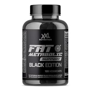 XXL Nutrition – Fat Metabolic Support Black Edition – Vet Verbranden, Afvallen, Fat Burner, Dieet, Vetverbrander, Gewichtsverlies – Cafeïne, Hydroxyctric Acid & EnXtra – 120 Veggiecaps: Vegan Capsules