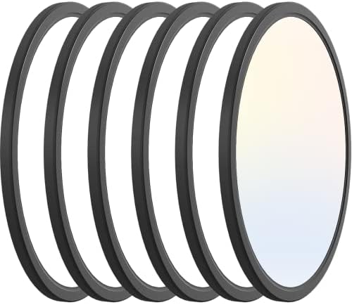 zemty 6Pack 12 Inch LED Flush Mount Ceiling Light, Super Slim 28W 3200lm LED Ceiling Light, 3 Color Temperature in One 3000k/4500k/6000K Ceiling Light Fixture for Bedroom, Kitchen, Dining Room Black