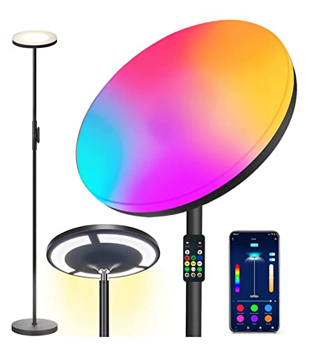 Keepsmile RGB Floor Lamp, Modern Double Side Lighting Floor Lamps for Living Room Bright Standing Lamp Colors Brightness Angle Modes Adjustable Led Floor Lamp, Reading Floor Lamps with Remote