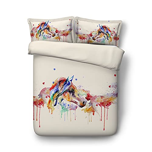 Housse de couette motif cheval aquarelle, le cadeau idéal de lit simple