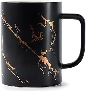 16 OZ Black Coffee Mug, Gold Mug, Smilatte Ceramic Marble Tea Cup with Luxury Gold Pattern Inlay for Home and Office