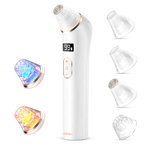Liberex Porenreiniger mit Blau/Rotlichttherapie - Elektrischer Mitesser Sauger Porenreiniger mit LED-Anzeige, 4 verschiedene Spitzen, 5 Sauggeschwindigkeiten