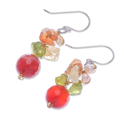 NOVICA-Artisan-Handcrafted-Citrine-Cluster-Earrings-Pearl-Beaded-Earrings-Sterling-Silver-Earrings-Multi-Color-Gem-Earrings-Natural-Gemstone-Earrings-Bouquet-Earrings
