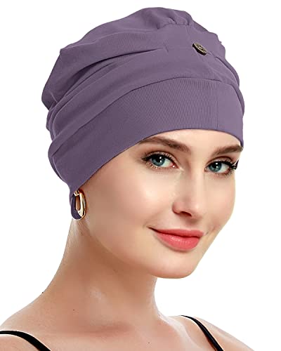 Osvyo Cotton Chemo Turbans For Women Cancer Hairloss Hat - Cotton Lightweight Headwear Sealed Packaging Purple Gray #TOP4