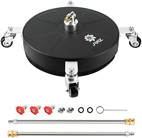 janz 16" Pressure Washer Surface Cleaner with 4 Wheels,Hard Composite Construction, 1/4" Quick Plug, 2 Extension Wand Attachments, 2 Replacement Nozzles and 3 Spray Nozzles, 4000 PSI