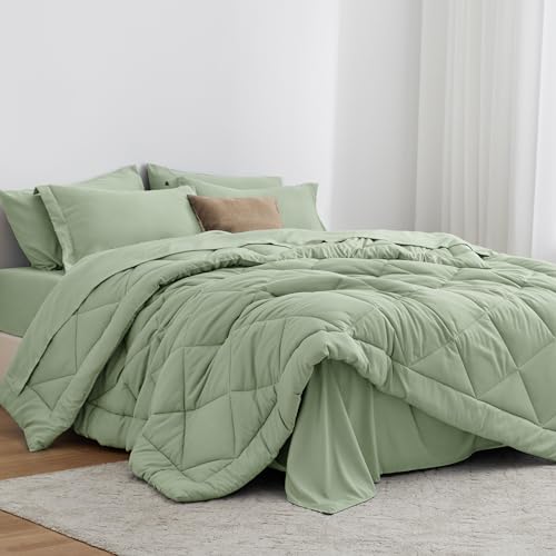 Love's cabin Twin Comforter Set Sage, 5 Pieces Twin Bed in a Bag, All Season Bedding Sets with 1 Comforter, 1 Flat Sheet, 1 Fitted Sheet, 1 Pillowcase and 1 Pillow Sham by Love's cabin - Used condition - US$34.39