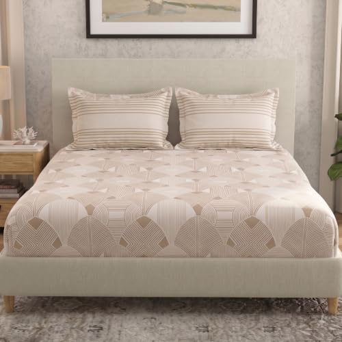Image of Huesland by Ahmedabad Cotton 144 TC Double Bedsheet Cotton with 2 Pillow Covers | Taupe & Dark Cream