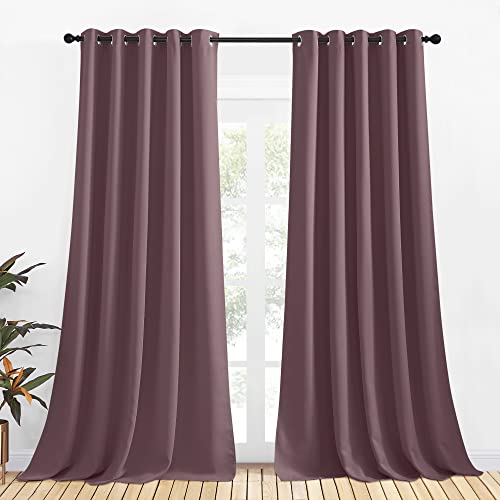 NICETOWN Blackout Draperies Curtains for Kids Room, Window Treatment Thermal Insulated Solid Grommet Blackout Drape Panels for Bedroom (Dry Rose, Set