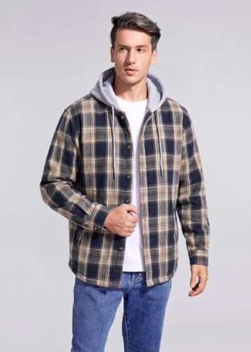 Image of Men's Cotton Plaid Shirt Jacket Fleece Flannel Sherpa Button Down