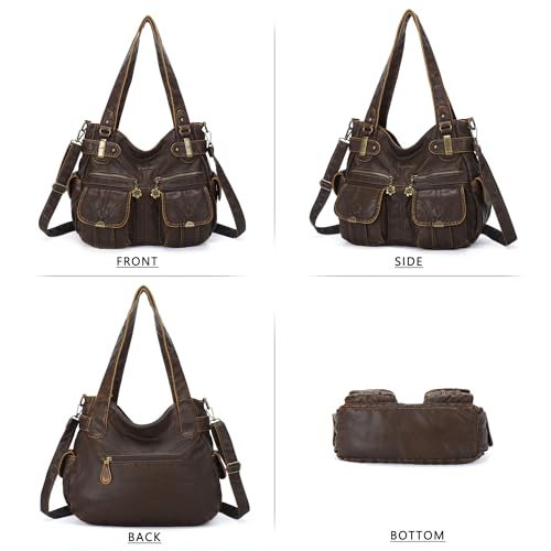 Image of Purses Women Handbags Large Double Zipper Multi Pocket Washed Shoulder Bags Purse with compartments Designer
