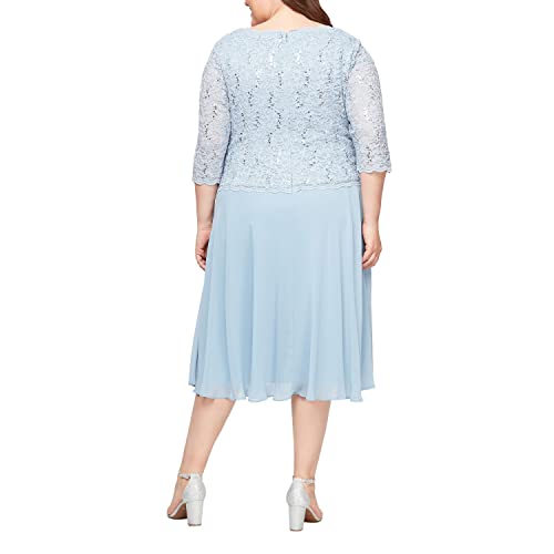Image of Alex Evenings Women's Tea Length Embroidered Bodice Mother of The Bride Gown, Wedding Guest Dress