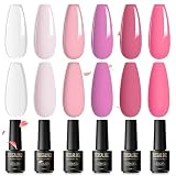 ROSALIND Pink Gel Nail Polish Set, 6 Colors Light Pink Cherry Blossom Soft Tones All Seasons Soak Of