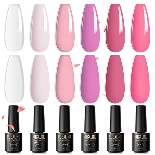 Rosalind Pink Gel Nail Polish Set, 6 Colors Light Pink Cherry Blossom Soft Tones All Seasons Soak Off Long Lasting Milky White Gel Polish Starter Set Diy Design Salon Manicure Gift For Women Girls Beginners #TOP7