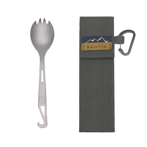 SANTTA Titanium 3-in-1 Camping Spork, Spoon, Fork & Bottle Opener Combo Utensil for Hiking and Travel