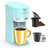 Karosie Single Serve Coffee Maker for K-Cup and Ground Coffee, Fast Brew, 6-12 oz Brew Sizes One Cup Coffee Machine Fits 5.5' Mugs, One-Button Small Coffee Maker with Descaling Reminder, Light Blue