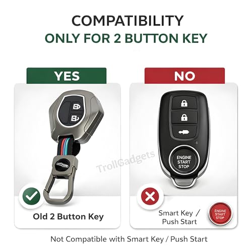 Image of TrollGadgets️ Premium Metal Car Key Cover Compatible for Maruti Suzuki Swift | Dzire | Baleno | Ertiga | WagonR | Celerio | Alto | Brezza | Ignis | S-Presso | Fronx (2 Button Remote Key)(Pack of 1)