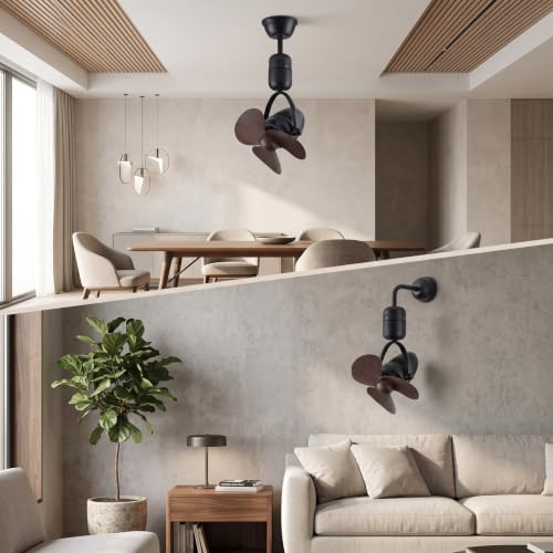 Image of Meridio Breeza 16-Inch Designer Wall & Ceiling Mount Fan | Matte Black Finish, Light Wooden ABS Blades, Quiet DC Motor, Remote Control, 6 Speeds, Reversible Airflow with Timer (Black)