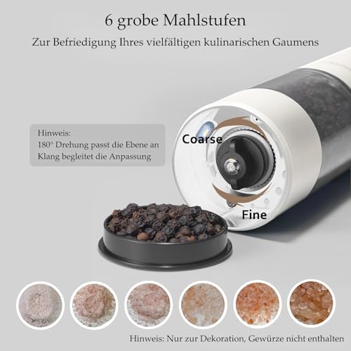 TLYSXPRO Salz und Pfeffermühle Elektrisch 2er Set, USB Wiederaufladbar, Einstellbarer Grobheit Gewürzmühle… – Ansicht 6
