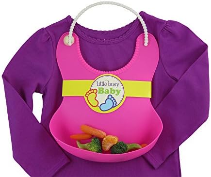 Little Busy Baby Girls Pink Silicone Bib - Waterproof Food Catcher With Pocket