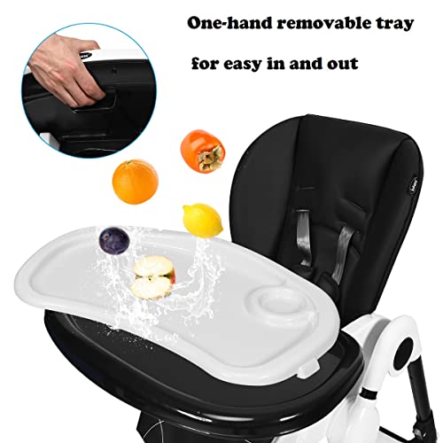Image of INFANS High Chair with One-Hand Removable Tray, 4 Lockable Wheels & Large Storage Basket - Multi-Adjustable Height, Recline & Footrest, Removable Cushion, Foldable for Baby, Infant& Toddler