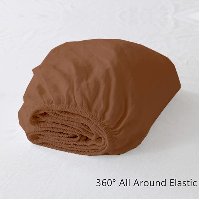 EDMUND - Super Soft Elastic Fitted Bedsheet with Pillow Covers Single Bed (36" X 78"+ 8") Fitted Bedsheet Machine Washable Cotton Finished Elastic Bedsheet Single Bed | Brown 2