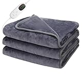 MOSMEE 電気毛布 掛け敷き 電気掛敷毛布 掛け 敷き 電気毛布 電気ひざ掛け 電気ブランケット 膝掛け 洗える 省エネ ダニ退治 頭寒足熱配線 3分速暖 フランネル タイマー付き ダークグレー 190×130cm