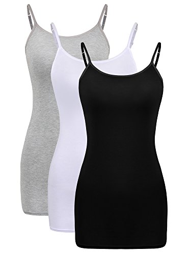 Image of WILLBOND 3 Pieces Women Basic Long Tanks Adjustable Spaghetti Strap Camisole Top