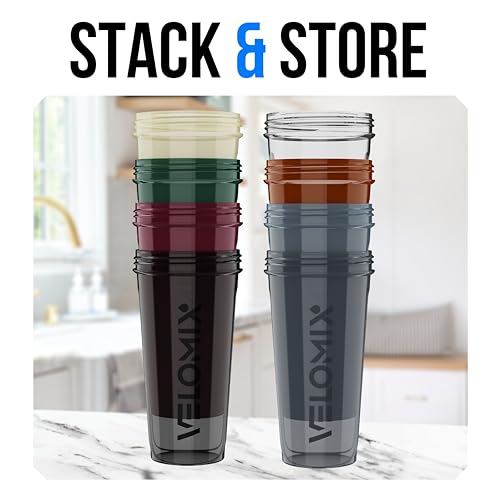 Image of VELOMIX -8 PACK- 28 oz Protein Shaker Bottle for Protein Mixes - 8x Wire Whisk | Leak Proof Shaker Cups for Protein Shakes | Stackable Protein Shaker Bottle Pack | Dishwasher Safe