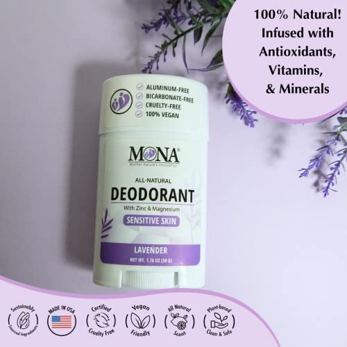 Image of MONA BRANDS All Natural Deodorant For Women & Men | For Sensitive Skin | No Aluminum or Baking Soda | (2-Pack LAVENDER 1.76 Oz each)