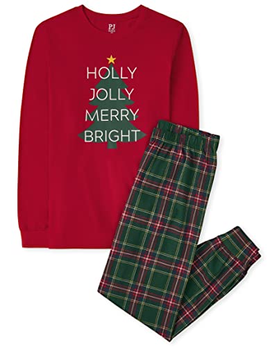 The Children's Place,Family Matching Christmas Holiday Pajamas Sets, Snug Fit 100% Cotton, - PJ Set,HOLLY JOLLY/PLAID,14