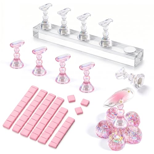 Image of Makartt Nail Stand for Press On Nails Display Practice Art Painting Magnetic Fake Nail Holder for Painting Nails Stand for False Nail Designs with Reusable Putty for Home DIY Beginner Salon Supplies