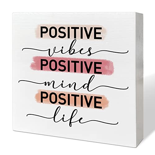 Positive Quotes Desk Decor, Wooden Box Sign, Positive Vibes Mind Life