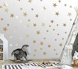 ELES VIDA - 25 Sterne Wandtattoo fürs Kinderzimmer - Wandsticker Set - Pastell Farben, Baby Sternenhimmel zum Kleben Wandaufkleber Sticker Wanddeko - Wandfolie, Kleinkinder, Rauhfaser Gold