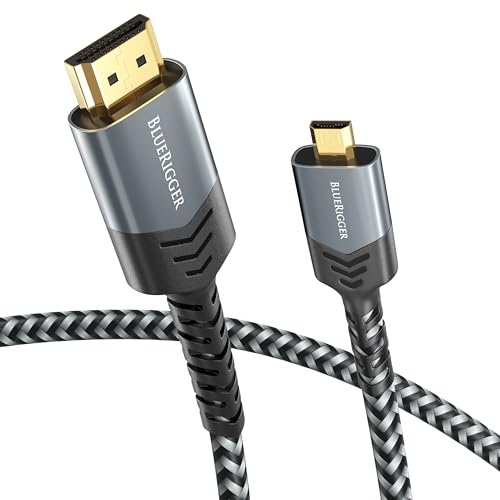 BlueRigger Micro HDMI to HDMI Cable (2M 4K 60Hz Bi-directional 18Gbps High Speed Cord HDR ARC) - Compatible with GoPro Hero 7/6/5/4 Raspberry Pi 4 Sony A6300 Camera Nikon B500 Yoga 3 Pro