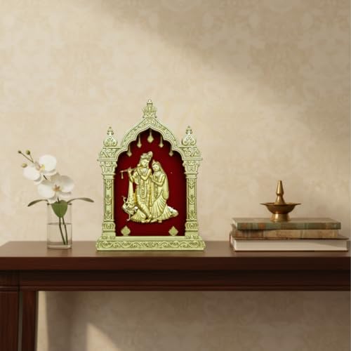 Image of EKA Temple Series Radha Krishna with Peacock Tabletop |Gold Foil Showpiece |Spiritual for Home Temple, Pooja Room & Office Decor |Ideal for Wedding & Housewarming Gift (9cm x 4cm x 11cm)