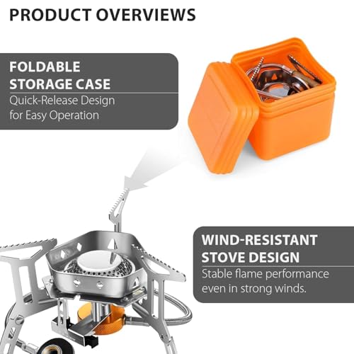 Image of Hacer Portable Camping Gas Stove with Piezo Ignition & Storage Box with Butane Gas Stainless Steel Folding Burner for BBQ Hiking Trekking Traveling and Emergency Use (1 Stove + 2 Butane)