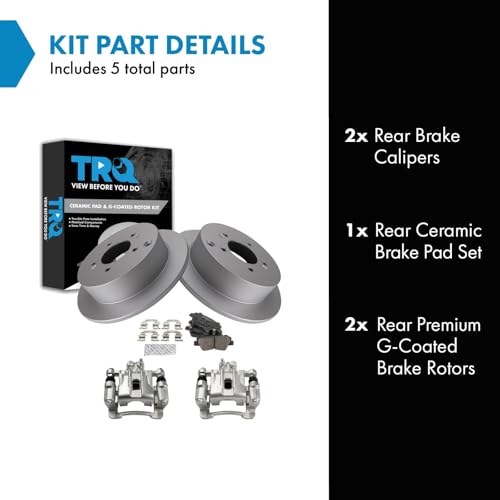 Image of TRQ Rear Brake Pad and Rotor Set Ceramic Coated Rotors Calipers