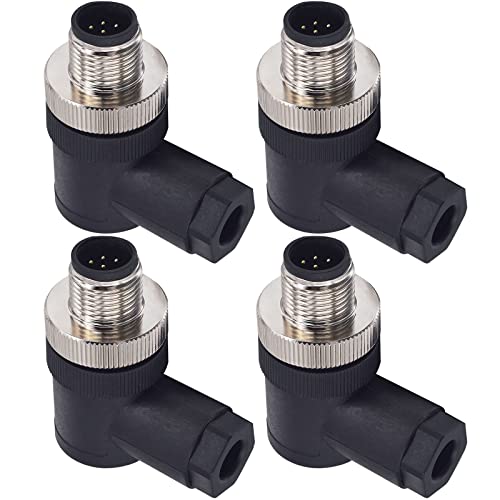 Lonlonty Right Angle Aviation Connector Plugs, M12 8-Pin Male to Panel Mount Socket, IP67 Waterproof 12mm Threaded Lock, AC 250V/5A, 4-Pack