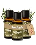 Heldengrün® BIO Teebaumöl [100% NATURREIN] Natürliche Haut- und Gesichtspflege - Tee Tree Oil - Teebaumöl Pickel unterstützt bei Unreinheiten - 3 x 30 ml