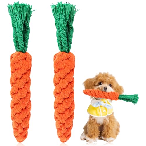 zorvixal 2 Pezzi Gioco per Cani in Corda Intrecciata Carota,Gioco per Cani in Corda,Giocattolo Cane Intrecciata, per Cuccioli di Piccola Taglia Media
