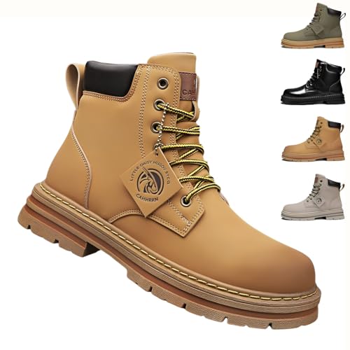 [Firmiarii] ブーツ メンズ ワークブーツ 厚底 ハイカット エンジニア ショートブーツ レースアップ 編み上げ 防水 靴 アウトドア 防寒 防滑 イエロー 合皮 大きいサイズ カジュアル 通勤通学 バイク用 boots for men 秋冬用