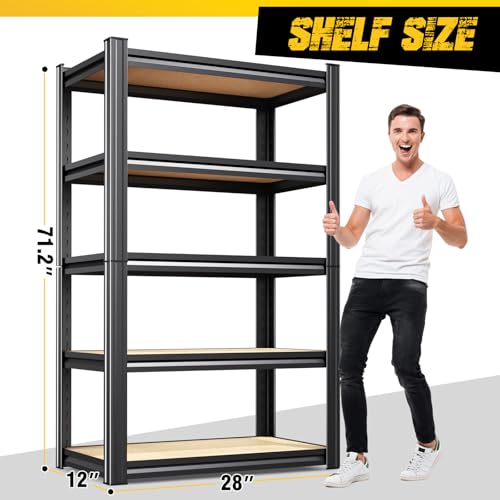 Image of 4-Pack Garage Shelving for Home Storage & Multi-Room Organization, 71 inch H x 28 inch W x 14 inch D 5-Tier Adjustable Metal Storage Rack for Tools, Household Essentials, Garage, Pantry & Basement Storage
