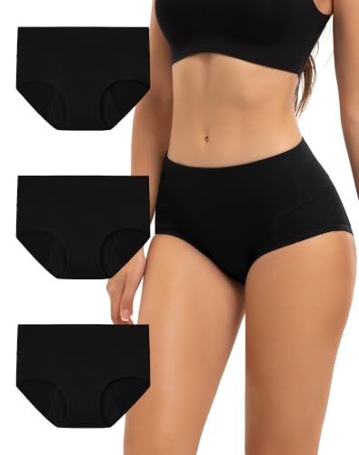 INNERSY Periodenunterwäsche Starke Blutung Schwarz Hohe Taille Menstruationsunterwäsche 3er Pack (L, 3 Schwarz)