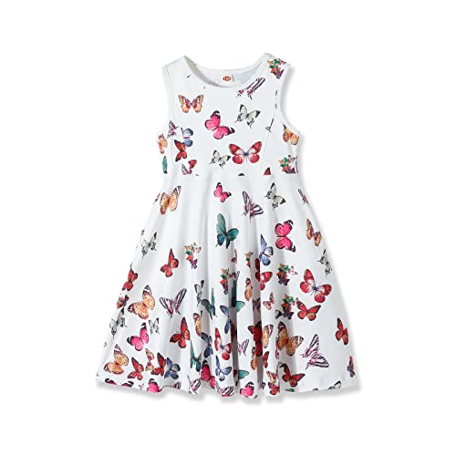 Girls Summer Dresses Butterfly Sleeveless Dress Casual Swing Pocket Sundresses (White, Girls Dresses Size 6) #TOP18