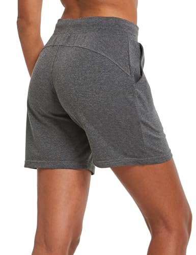 Image of BALEAF Women's Cotton Yoga Shorts Sweat Athletic Lounge Beach Shorts Jersey Pull On with Drawstring Pockets Summer