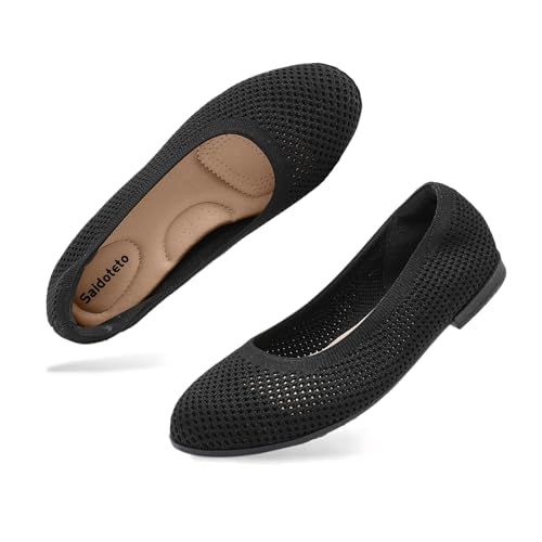 Saidoteto Women's Wide Ballet Flats,Comfortable Round Toe Slip-On Elastic Knit Flat Shoes Casual Office Dress Shoes for Work & Walking